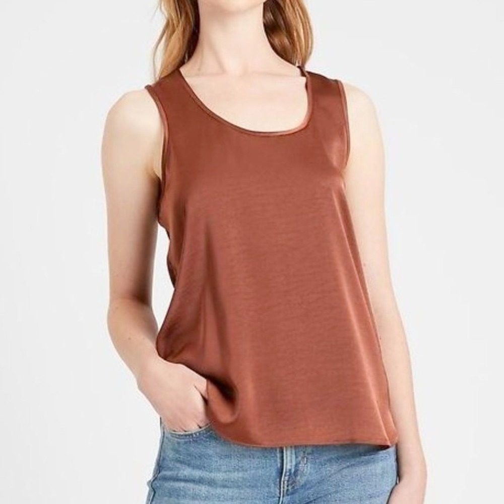 Banana Republic Womens XS Copper Satin Scoop Neck Tank Top Fall Quiet Luxury